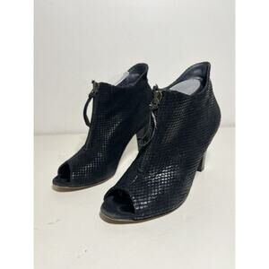 Paul Green EUC Black Python Suede Peep Toe 3.5" Heel Bootie Shoe 7.5 UK 10 US